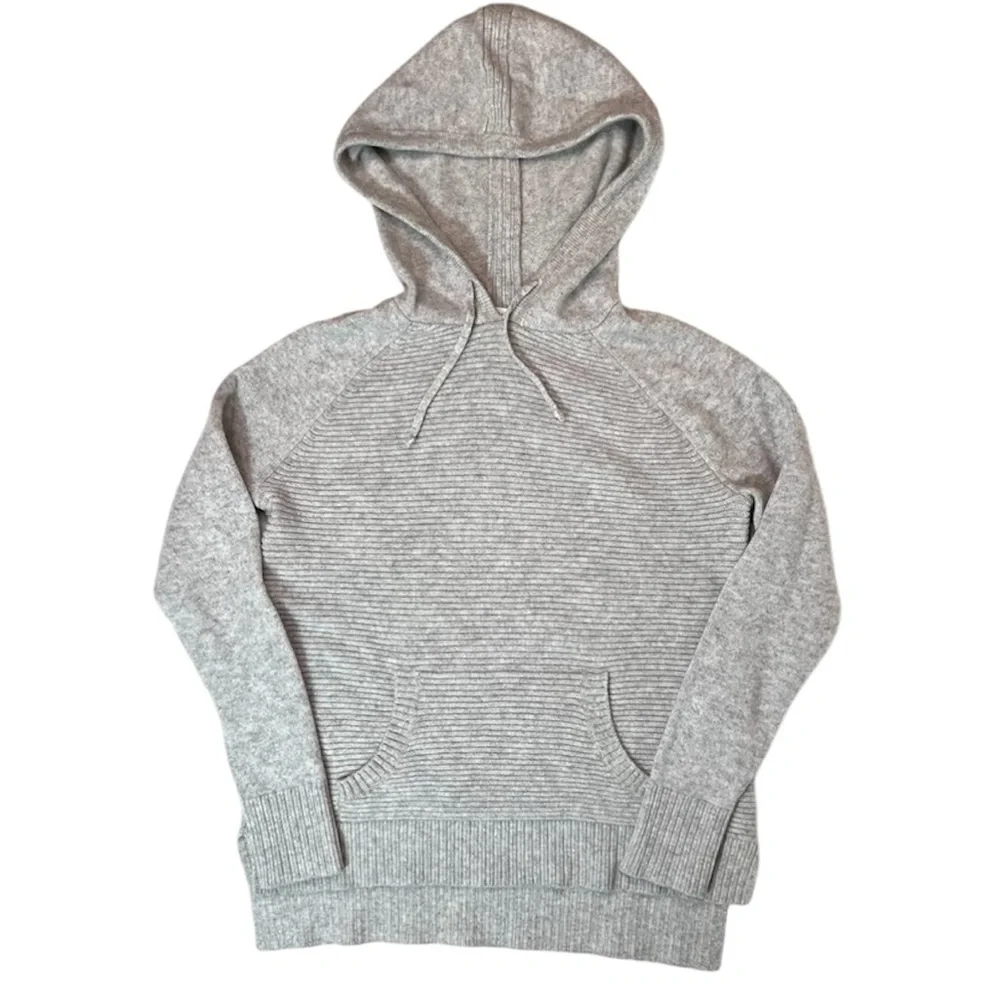 Athleta 100% Cashmere Knit Hoodie Sweater Heather Gray Size X-Small - Picture 2 of 12